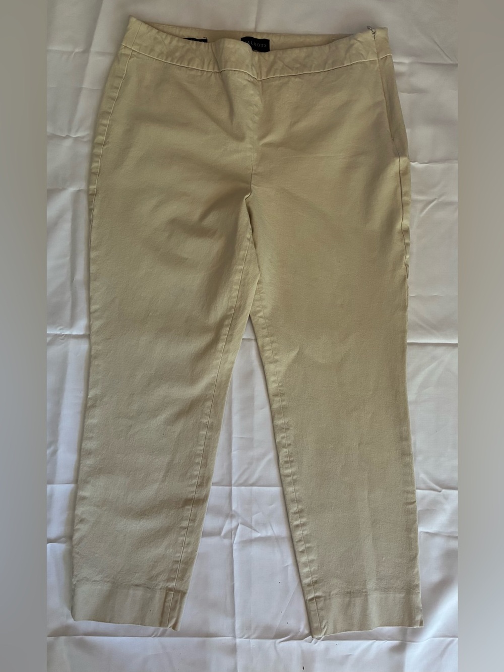 Talbots Chatham ankle pants 10P 2 back pockets cream stretch side zip